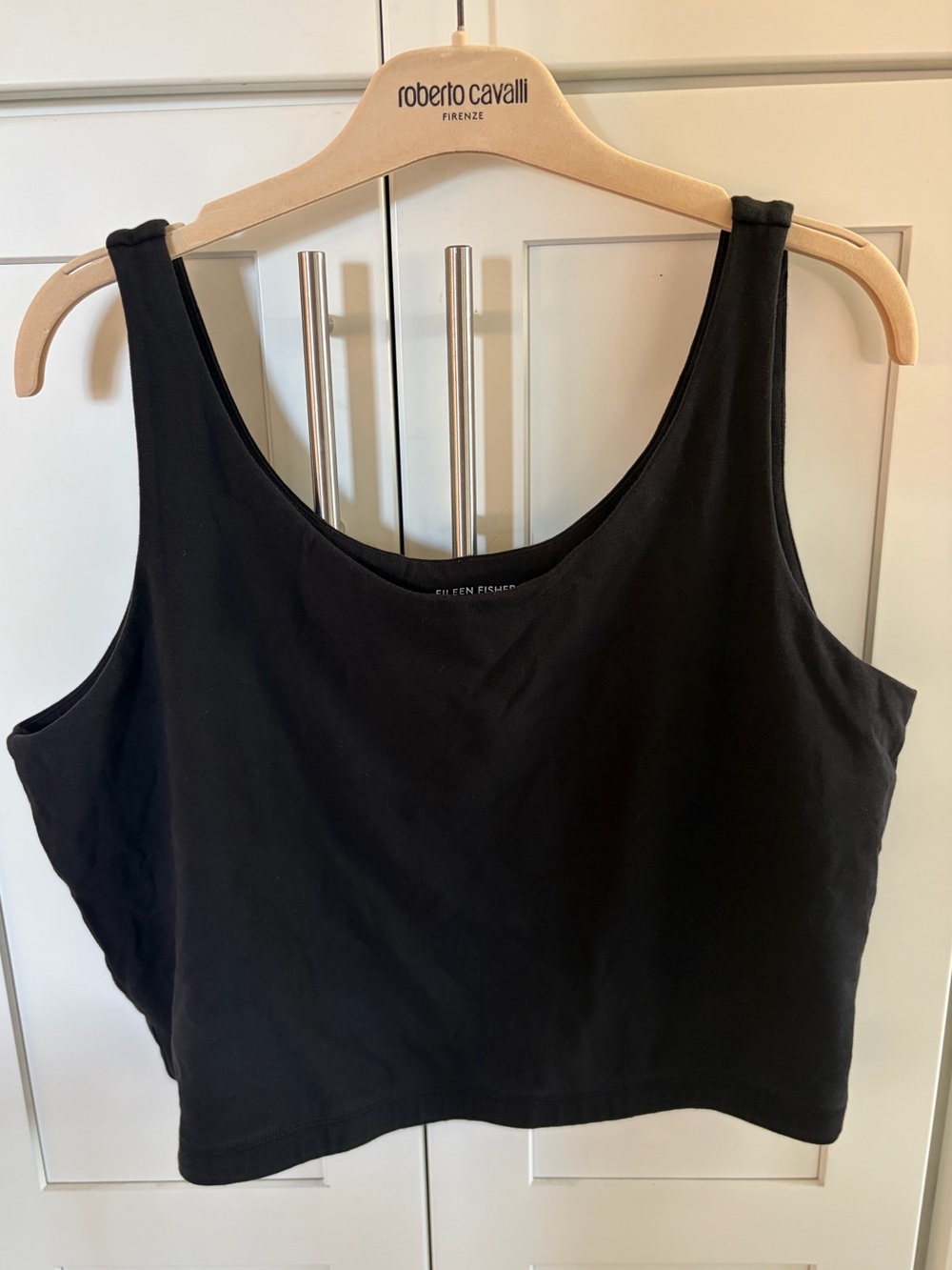EILEEN FISHER Organic Cotton Crop Top Black Leisure Minimalist Comfort